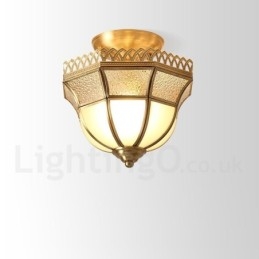 Designer Touch Decorative Pure Brass Rustic Lodge Nordic Style Flush Mount Ceiling Light with Glass Shade