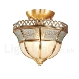 Designer Touch Decorative Pure Brass Rustic Lodge Nordic Style Flush Mount Ceiling Light with Glass Shade