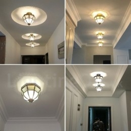 Designer Touch Decorative Pure Brass Rustic Lodge Nordic Style Flush Mount Ceiling Light with Glass Shade