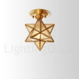 Designer Touch Decorative Pure Brass Rustic Lodge Nordic Style Flush Mount Ceiling Light with Glass Shade