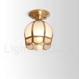 Designer Touch Decorative Pure Brass Rustic Lodge Nordic Style Flush Mount Ceiling Light with Glass Shade