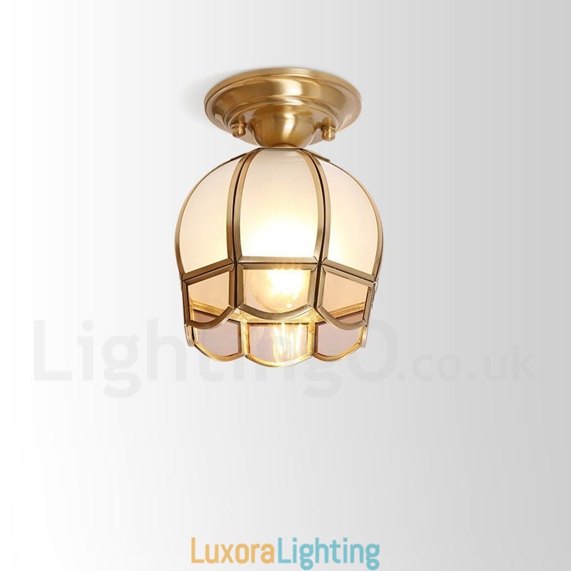 Designer Touch Decorative Pure Brass Rustic Lodge Nordic Style Flush Mount Ceiling Light with Glass Shade