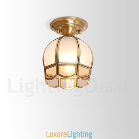 Designer Touch Decorative Pure Brass Rustic Lodge Nordic Style Flush Mount Ceiling Light with Glass Shade