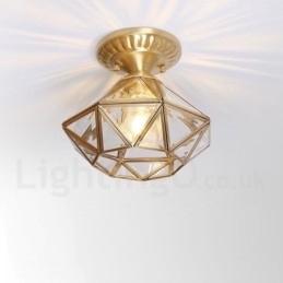 Designer Touch Decorative Pure Brass Rustic Lodge Nordic Style Flush Mount Ceiling Light with Glass Shade