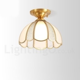 Designer Touch Decorative Pure Brass Rustic Lodge Nordic Style Flush Mount Ceiling Light with Glass Shade