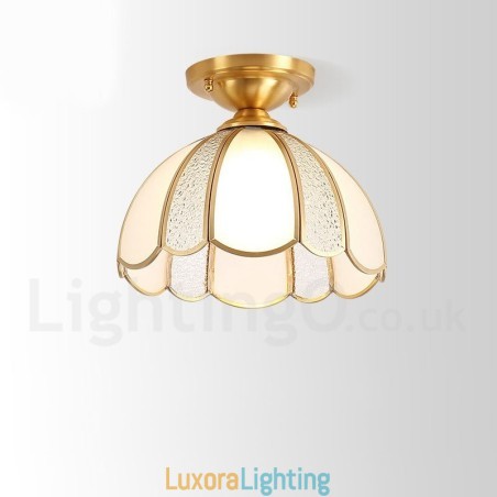Designer Touch Decorative Pure Brass Rustic Lodge Nordic Style Flush Mount Ceiling Light with Glass Shade