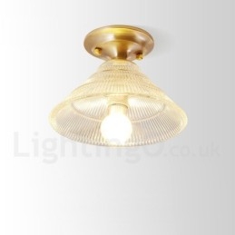 Designer Touch Decorative Pure Brass Rustic Lodge Nordic Style Flush Mount Ceiling Light with Glass Shade