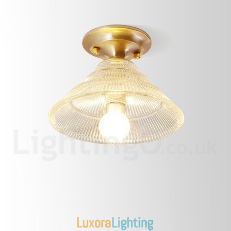 Designer Touch Decorative Pure Brass Rustic Lodge Nordic Style Flush Mount Ceiling Light with Glass Shade