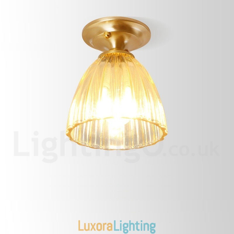 Designer Touch Decorative Pure Brass Rustic Lodge Nordic Style Flush Mount Ceiling Light with Glass Shade