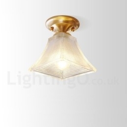 Designer Touch Decorative Pure Brass Rustic Lodge Nordic Style Flush Mount Ceiling Light with Glass Shade