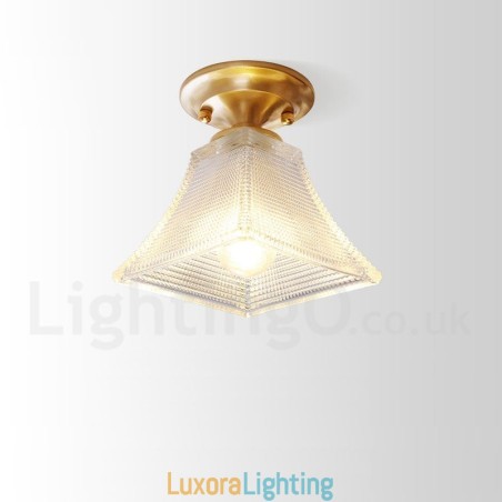 Designer Touch Decorative Pure Brass Rustic Lodge Nordic Style Flush Mount Ceiling Light with Glass Shade
