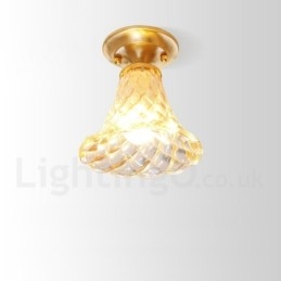 Designer Touch Decorative Pure Brass Rustic Lodge Nordic Style Flush Mount Ceiling Light with Glass Shade