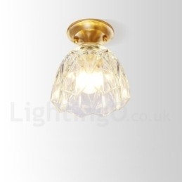 Designer Touch Decorative Pure Brass Rustic Lodge Nordic Style Flush Mount Ceiling Light with Glass Shade