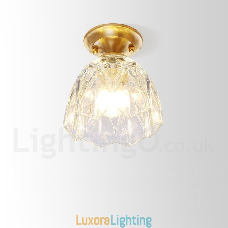 Designer Touch Decorative Pure Brass Rustic Lodge Nordic Style Flush Mount Ceiling Light with Glass Shade