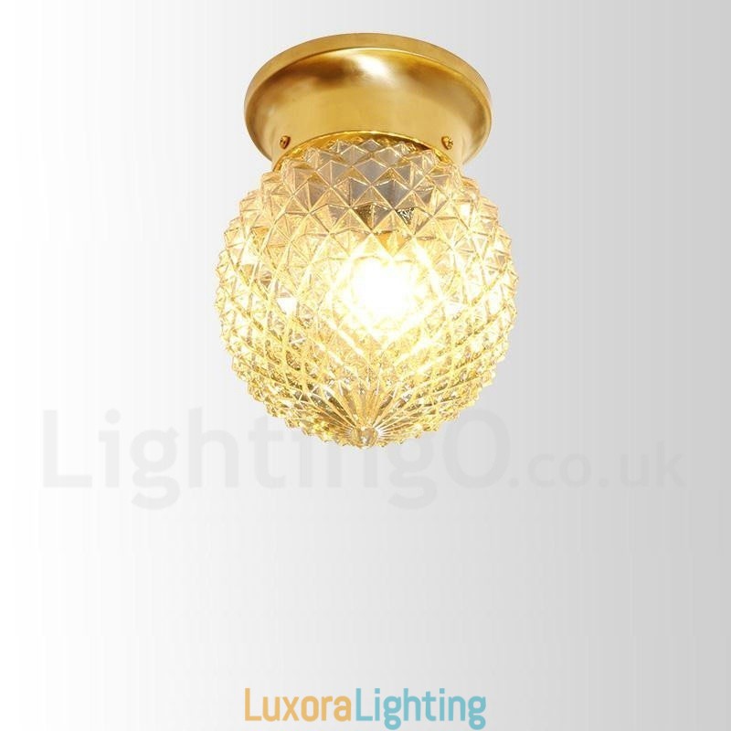 Designer Touch Decorative Pure Brass Rustic Lodge Nordic Style Flush Mount Ceiling Light with Glass Shade