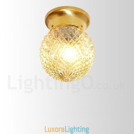Designer Touch Decorative Pure Brass Rustic Lodge Nordic Style Flush Mount Ceiling Light with Glass Shade