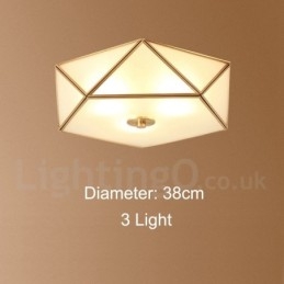 Designer Touch Decorative Pure Brass Rustic Lodge Nordic Style Flush Mount Ceiling Light with Glass Shade