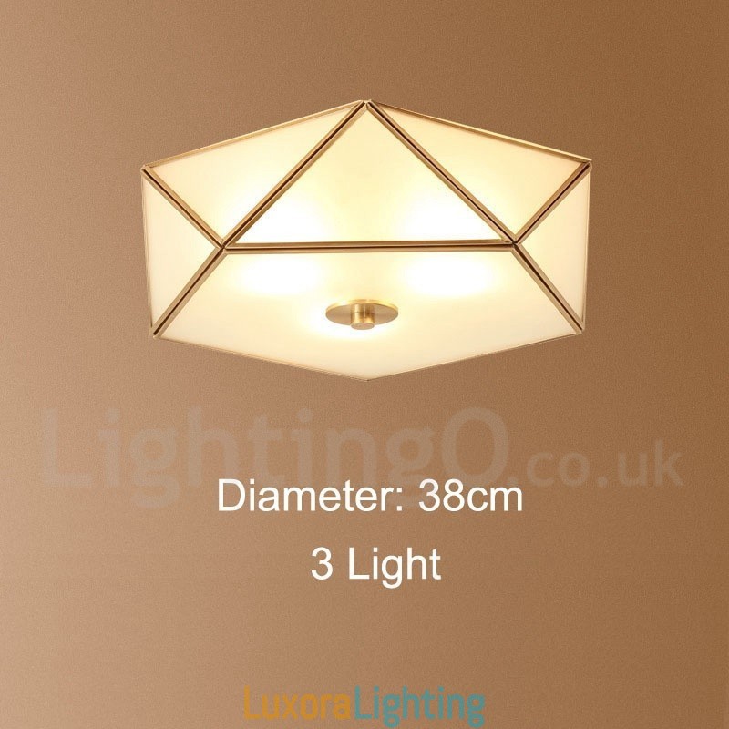 Designer Touch Decorative Pure Brass Rustic Lodge Nordic Style Flush Mount Ceiling Light with Glass Shade