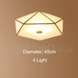 Designer Touch Decorative Pure Brass Rustic Lodge Nordic Style Flush Mount Ceiling Light with Glass Shade