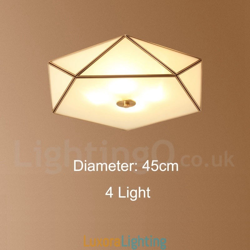 Designer Touch Decorative Pure Brass Rustic Lodge Nordic Style Flush Mount Ceiling Light with Glass Shade