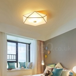 Designer Touch Decorative Pure Brass Rustic Lodge Nordic Style Flush Mount Ceiling Light with Glass Shade