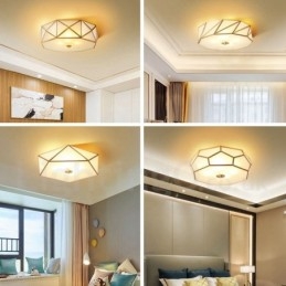 Designer Touch Decorative Pure Brass Rustic Lodge Nordic Style Flush Mount Ceiling Light with Glass Shade