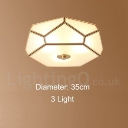 Designer Touch Decorative Pure Brass Rustic Lodge Nordic Style Flush Mount Ceiling Light with Glass Shade