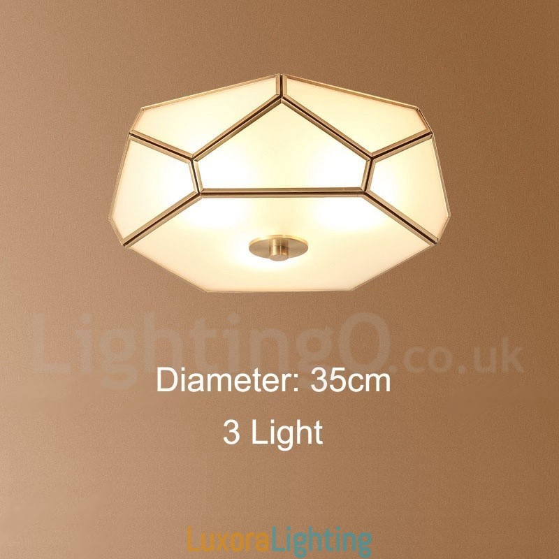 Designer Touch Decorative Pure Brass Rustic Lodge Nordic Style Flush Mount Ceiling Light with Glass Shade