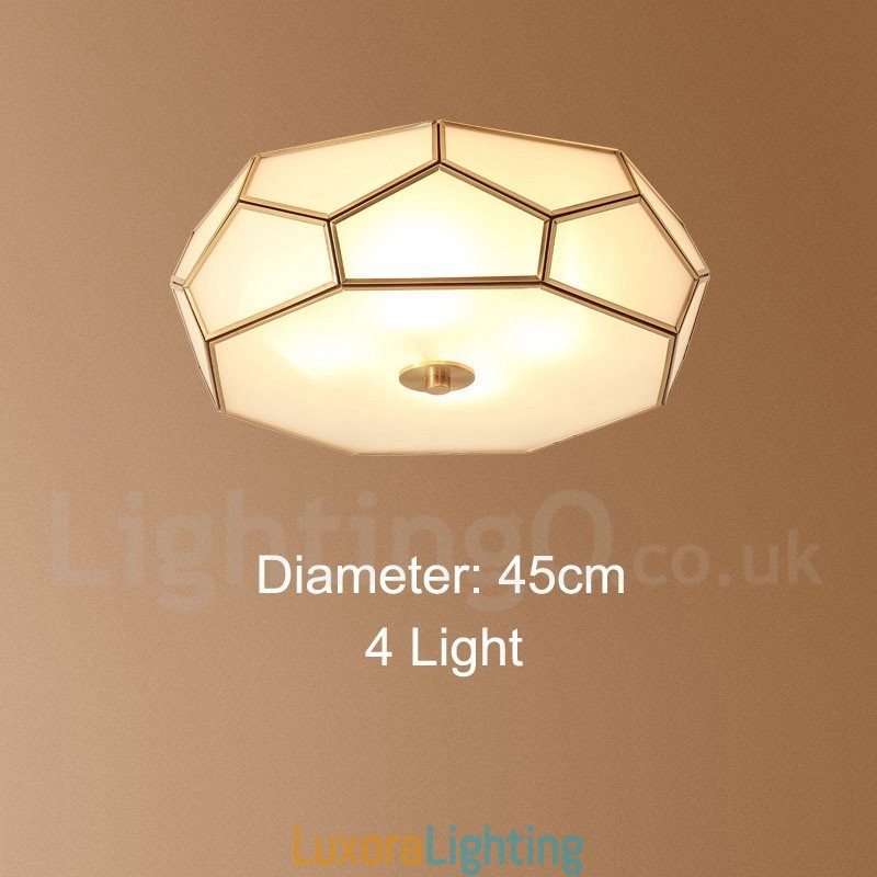 Designer Touch Decorative Pure Brass Rustic Lodge Nordic Style Flush Mount Ceiling Light with Glass Shade