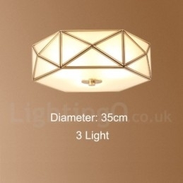 Designer Touch Decorative Pure Brass Rustic Lodge Nordic Style Flush Mount Ceiling Light with Glass Shade