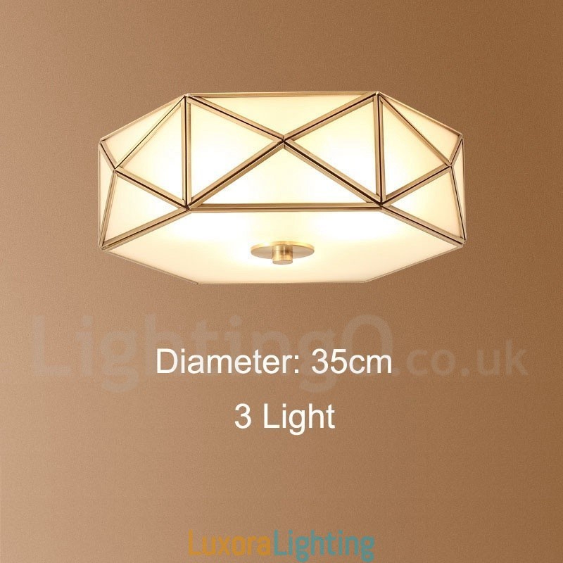 Designer Touch Decorative Pure Brass Rustic Lodge Nordic Style Flush Mount Ceiling Light with Glass Shade