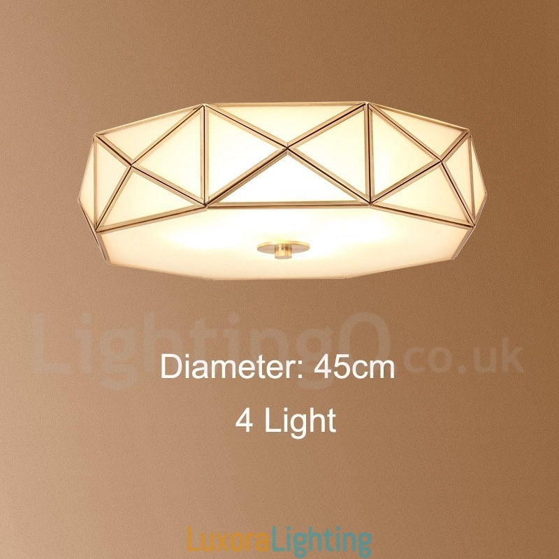 Designer Touch Decorative Pure Brass Rustic Lodge Nordic Style Flush Mount Ceiling Light with Glass Shade