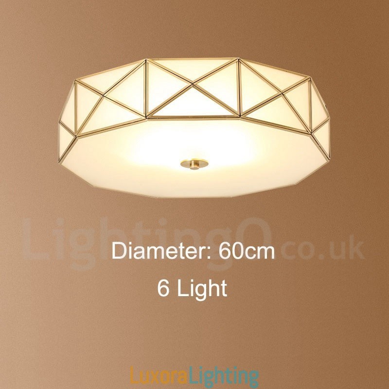 Designer Touch Decorative Pure Brass Rustic Lodge Nordic Style Flush Mount Ceiling Light with Glass Shade