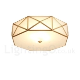 Designer Touch Decorative Pure Brass Rustic Lodge Nordic Style Flush Mount Ceiling Light with Glass Shade