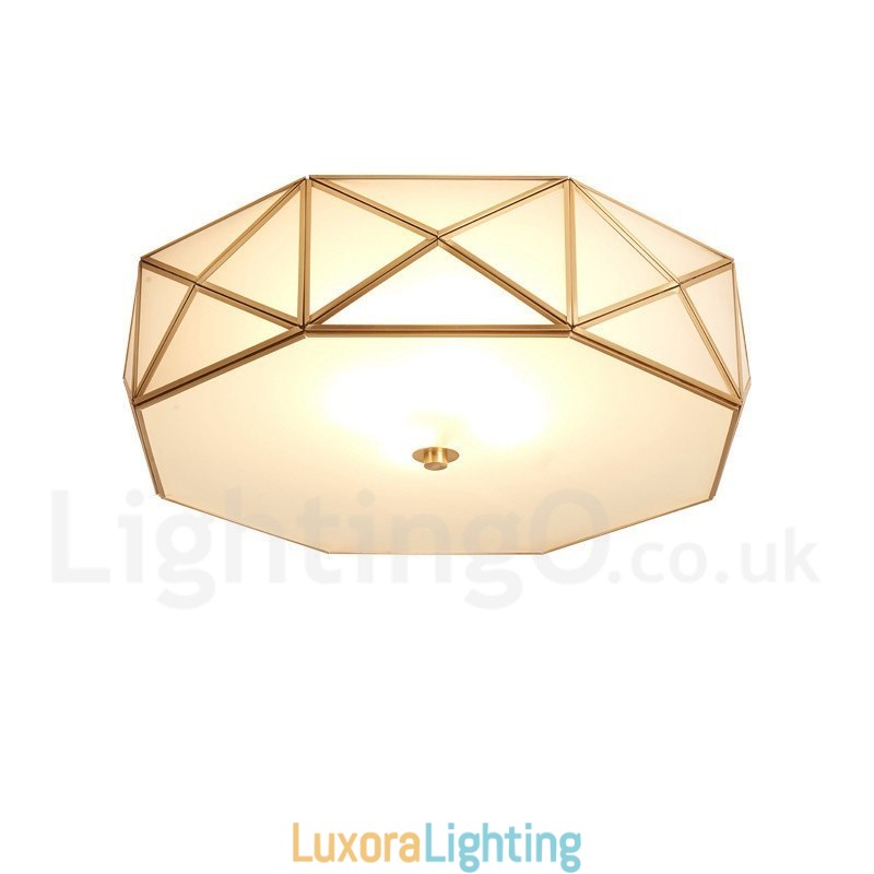 Designer Touch Decorative Pure Brass Rustic Lodge Nordic Style Flush Mount Ceiling Light with Glass Shade