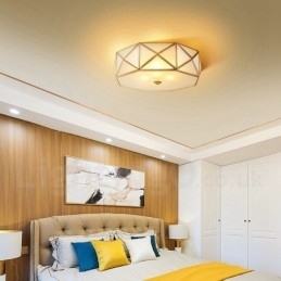 Designer Touch Decorative Pure Brass Rustic Lodge Nordic Style Flush Mount Ceiling Light with Glass Shade