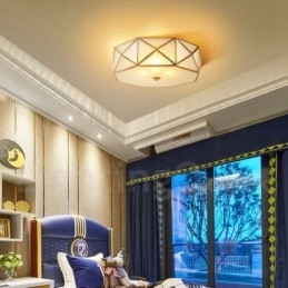 Designer Touch Decorative Pure Brass Rustic Lodge Nordic Style Flush Mount Ceiling Light with Glass Shade