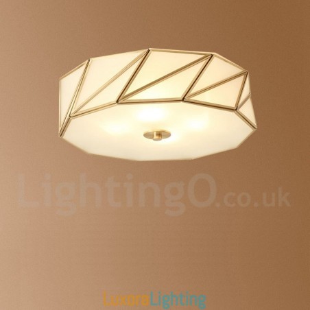 Designer Touch Decorative Pure Brass Rustic Lodge Nordic Style Flush Mount Ceiling Light with Glass Shade