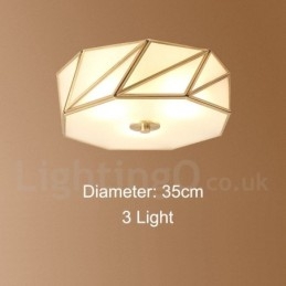 Designer Touch Decorative Pure Brass Rustic Lodge Nordic Style Flush Mount Ceiling Light with Glass Shade