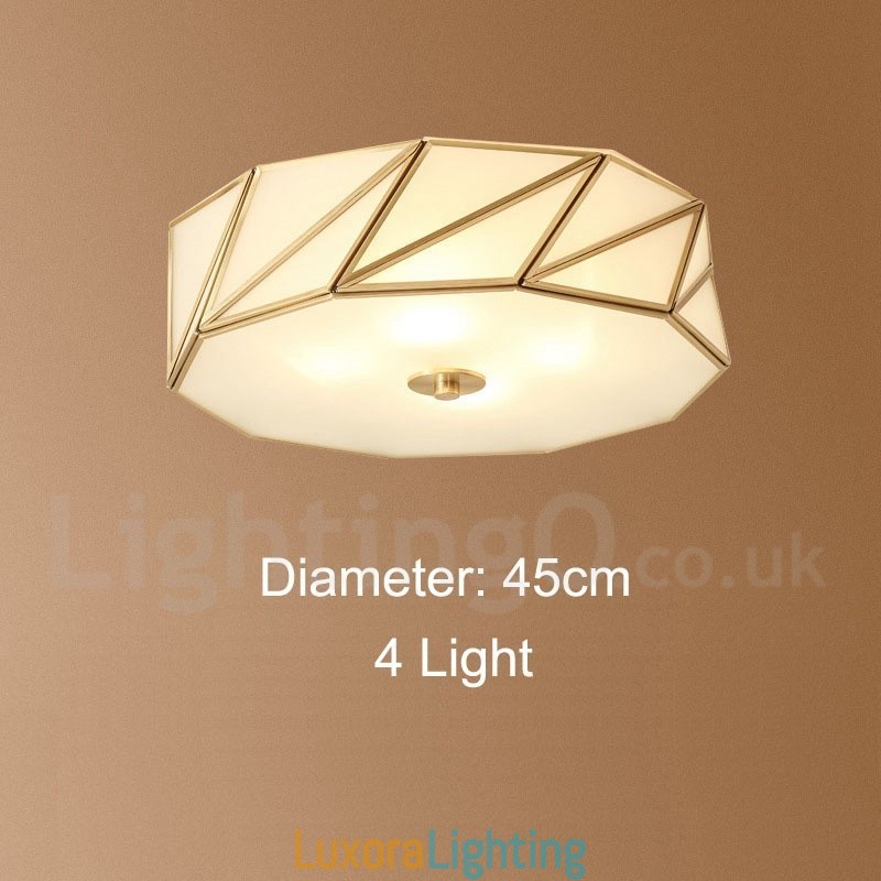 Designer Touch Decorative Pure Brass Rustic Lodge Nordic Style Flush Mount Ceiling Light with Glass Shade