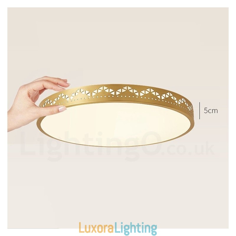 Designer Touch Decorative Round Pure Brass Modern Contemporary Nordic Style Flush Mount Ceiling Light with Acrylic Shade