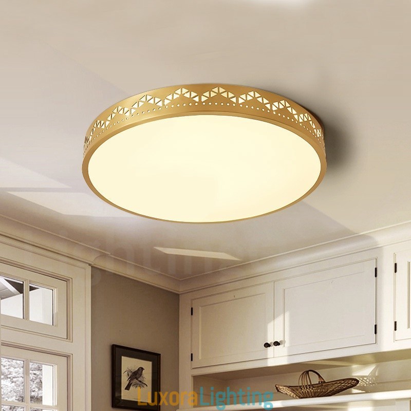 Designer Touch Decorative Round Pure Brass Modern Contemporary Nordic Style Flush Mount Ceiling Light with Acrylic Shade