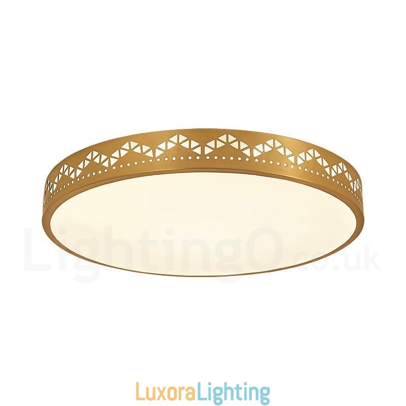 Designer Touch Decorative Round Pure Brass Modern Contemporary Nordic Style Flush Mount Ceiling Light with Acrylic Shade