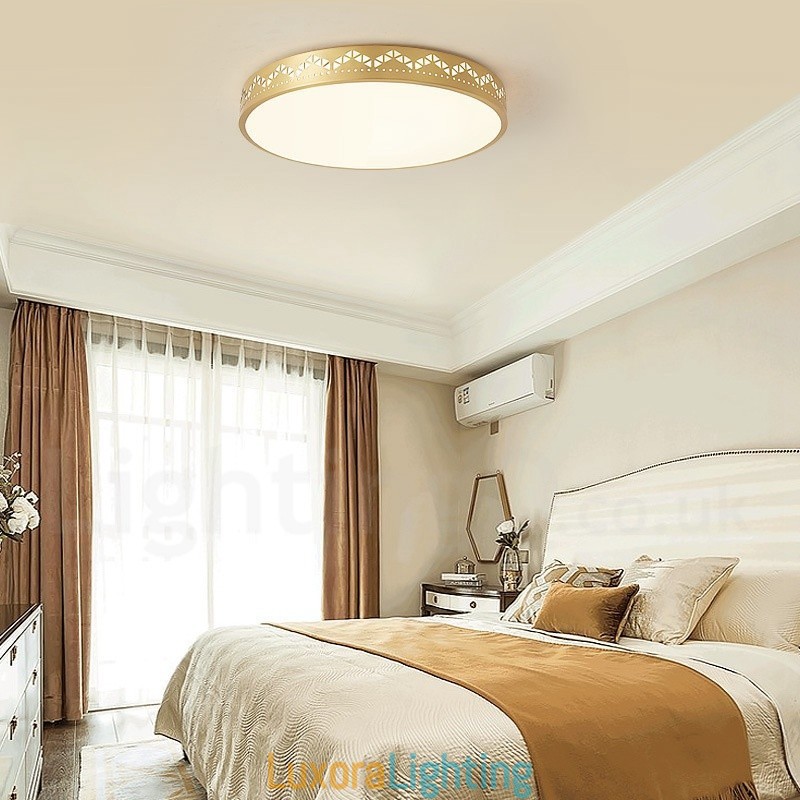 Designer Touch Decorative Round Pure Brass Modern Contemporary Nordic Style Flush Mount Ceiling Light with Acrylic Shade