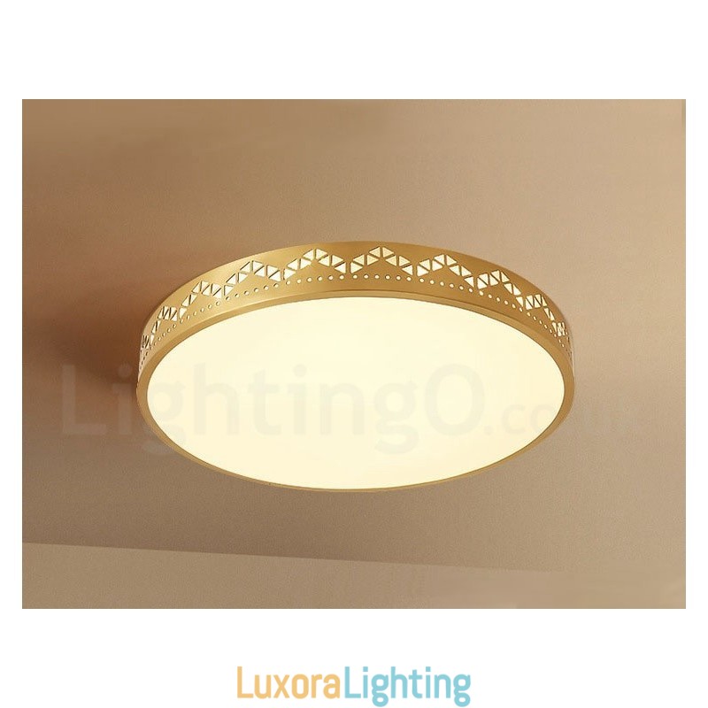 Designer Touch Decorative Round Pure Brass Modern Contemporary Nordic Style Flush Mount Ceiling Light with Acrylic Shade