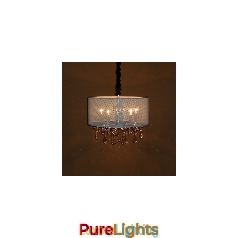 Designer Touch Decorative Contemporary Crystal Pendant Light with 5 Lights and Semitransparent Shade