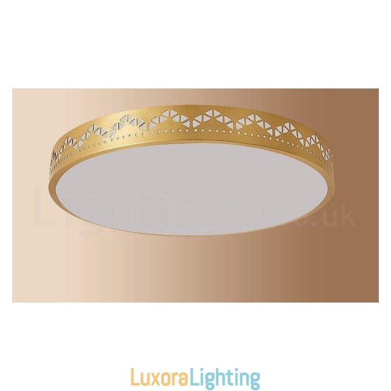 Designer Touch Decorative Round Pure Brass Modern Contemporary Nordic Style Flush Mount Ceiling Light with Acrylic Shade