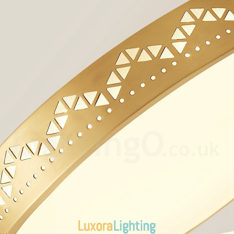 Designer Touch Decorative Round Pure Brass Modern Contemporary Nordic Style Flush Mount Ceiling Light with Acrylic Shade