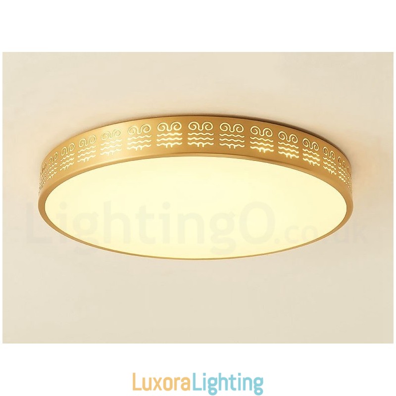 Designer Touch Decorative Round Pure Brass Modern Contemporary Nordic Style Flush Mount Ceiling Light with Acrylic Shade