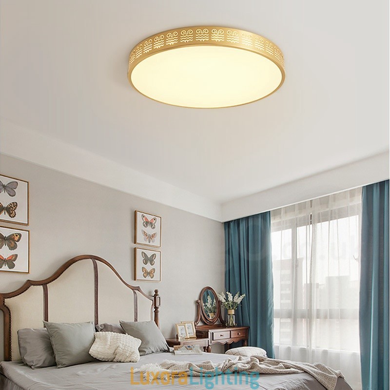Designer Touch Decorative Round Pure Brass Modern Contemporary Nordic Style Flush Mount Ceiling Light with Acrylic Shade